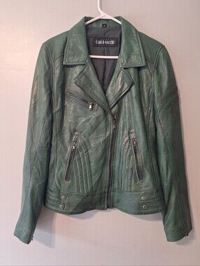 Carlos Sacchi Green Leather Moto Jacket